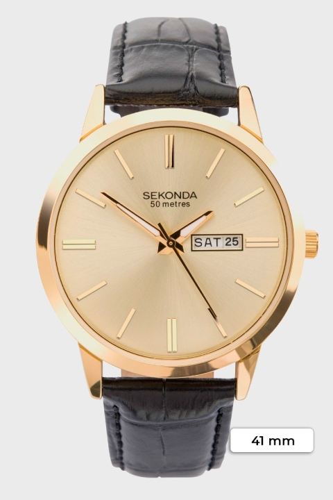 Sekonda 1838 Classic Leather Klokke Black/Gold