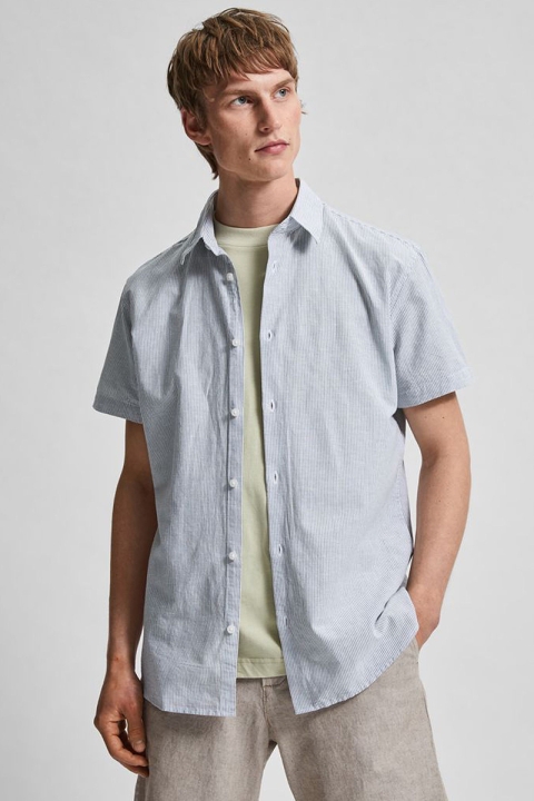 Selected SLHSLIMNEW-LINEN SHIRT SS CLASSIC W Sea Spray