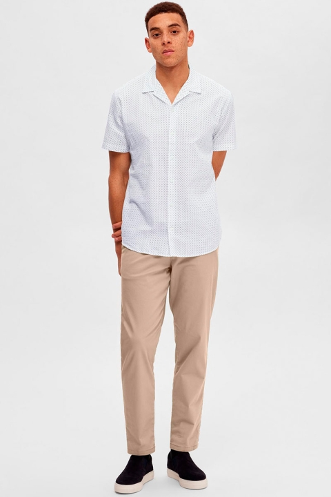 Selected SLHREGNEW-LINEN SHIRT SS RESORT W White AOP