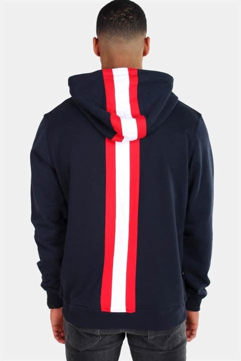 Klokkeban Classics Back Stripe Hoodie Navy/Fire Red/White