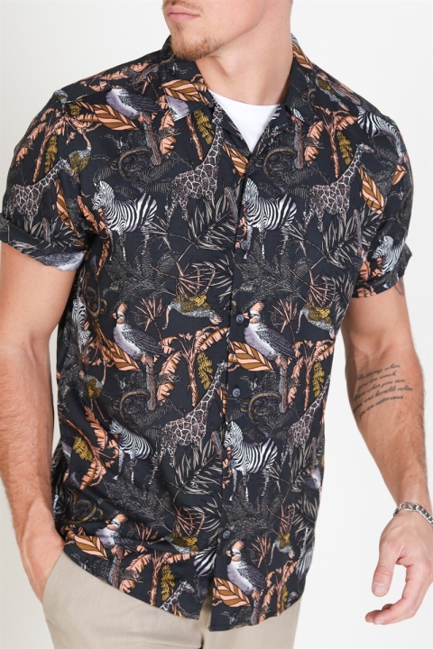 Only & Sons Gabrial S/S Animal Viscose Skjorte Black/Zoo Print