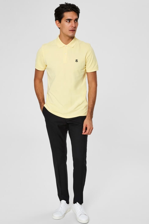 Selected Aro S/S Embroidery Polo Skjorte W Noos Mellow Yellow