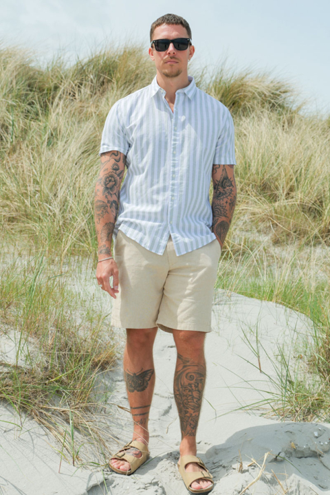 Selected Regular Sun Linen Shirt SS Iceberg Green Stripe