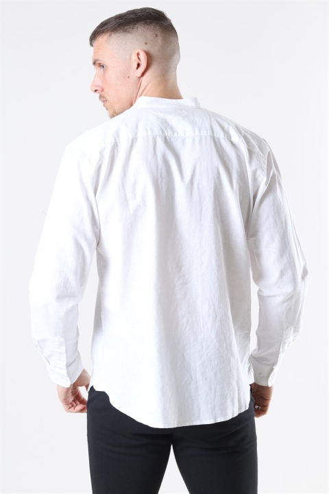 Clean Cut Cotton Linen Mao Skjorte White