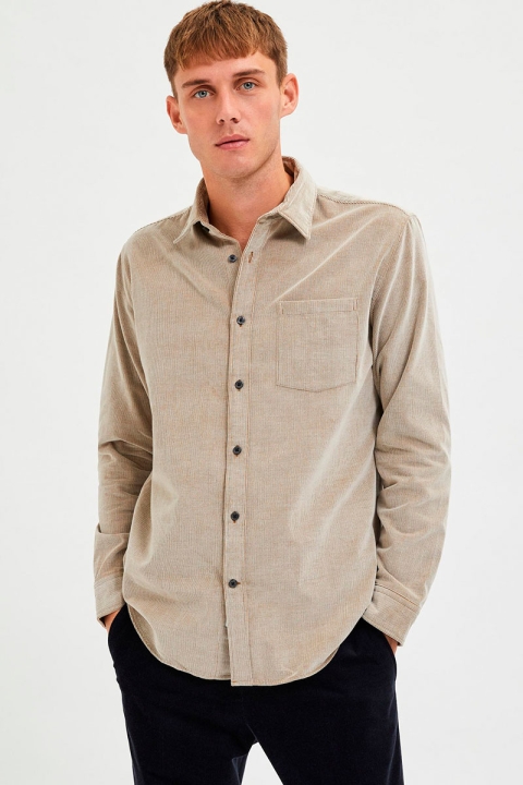 Selected SLHREGBENJAMIN CORD SHIRT LS W Breen Oatmeal