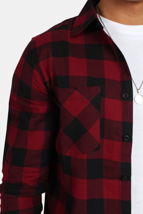 URBAN CLASSICS Checked Flanell Skjorte Black/Burgundy