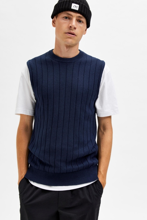 Selected SLHMAIOS KNIT WAISTCOAT G Dark Sapphire