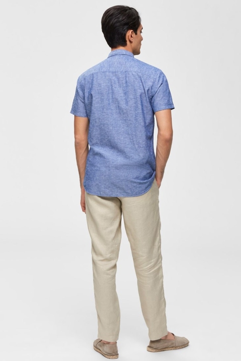 Selected Slim Linen Skjorte SS Classic Medium Blue Melange