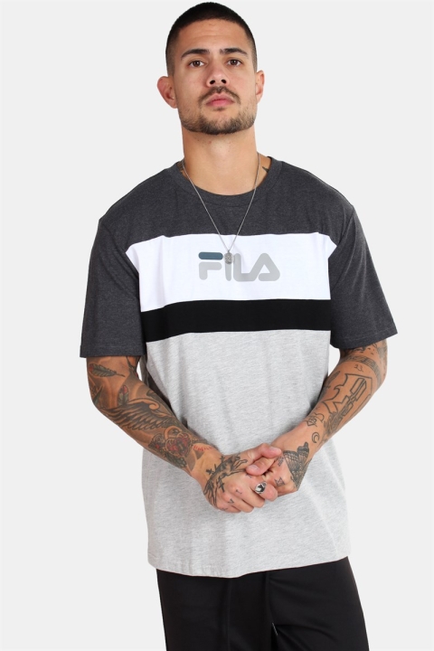 Fila MEN Aaron T-skjorte SS Light Grey Dark Grey Mel Bright White