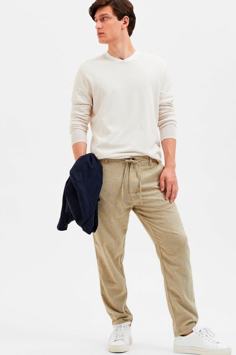 Selected SLIM TAPE-BRODY LINEN PANTS Olive Branch