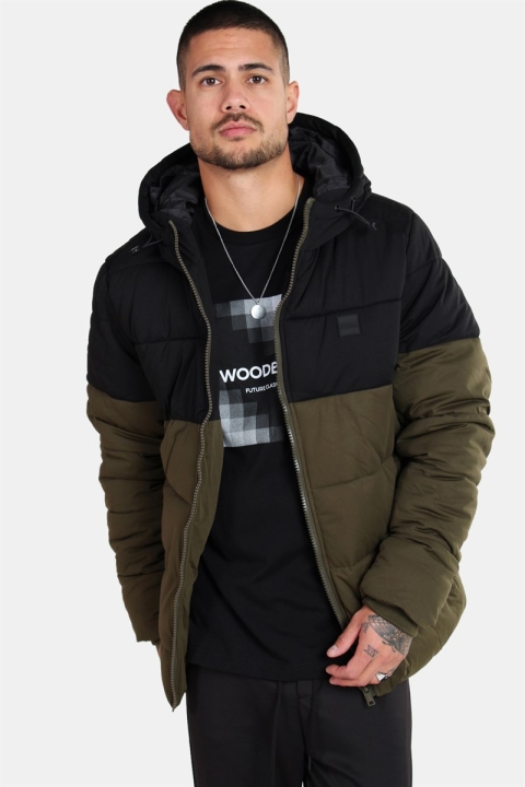 Klokkeban Classics Hooded 2-Tone Puffer Jakke Dark Olive/Black