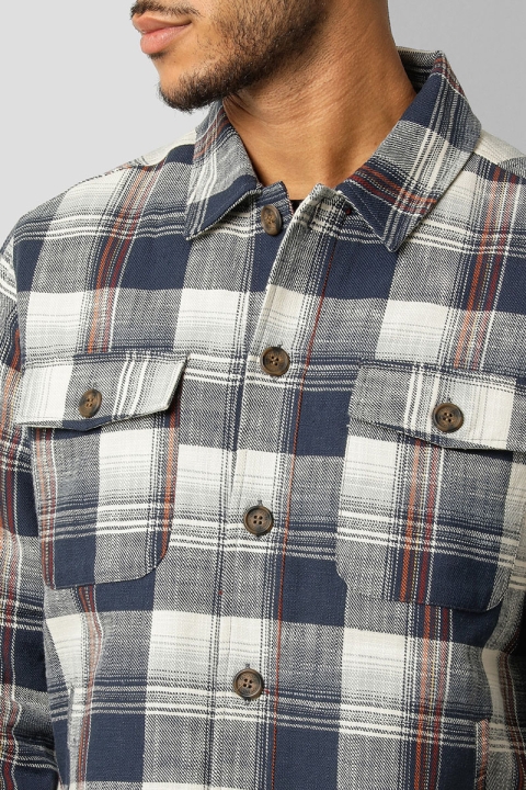 Fat Moose Steven Cotton Check Overshirt Navy Check