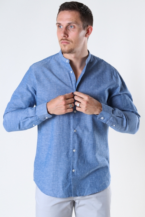 Selected SLHREGNEW-LINEN SHIRT LS CHINA W Medium Blue Denim