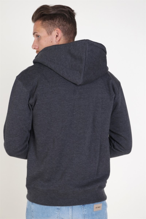 Jack & Jones Soft Genser Zip Hood Dark Grey Melange