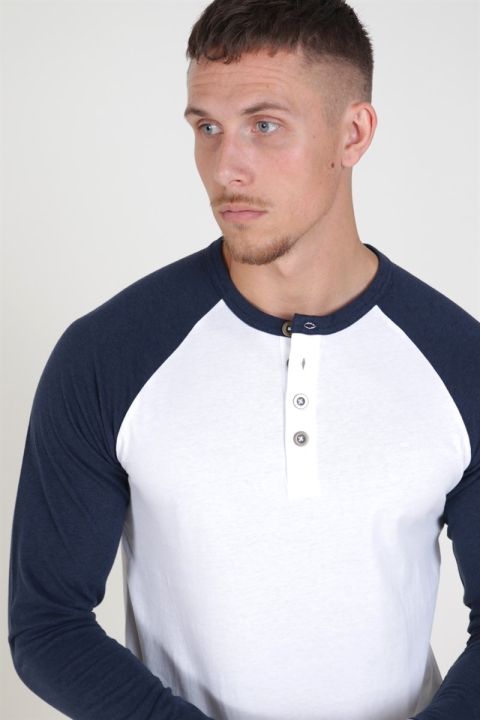 Only & Sons Elton Raglan Granddad LS T-skjorte White/Navy