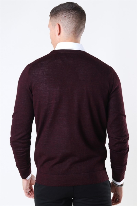 Lindbergh Merino O-Neck Strikke Dark Bordeaux