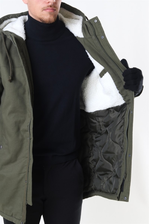 Only & Sons Yanic Teddy Hood Parka Jakke Olive Night