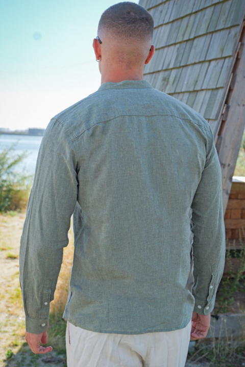 ONLY & SONS CAIDEN LS SOLID LINEN MAO SHIRT Swamp