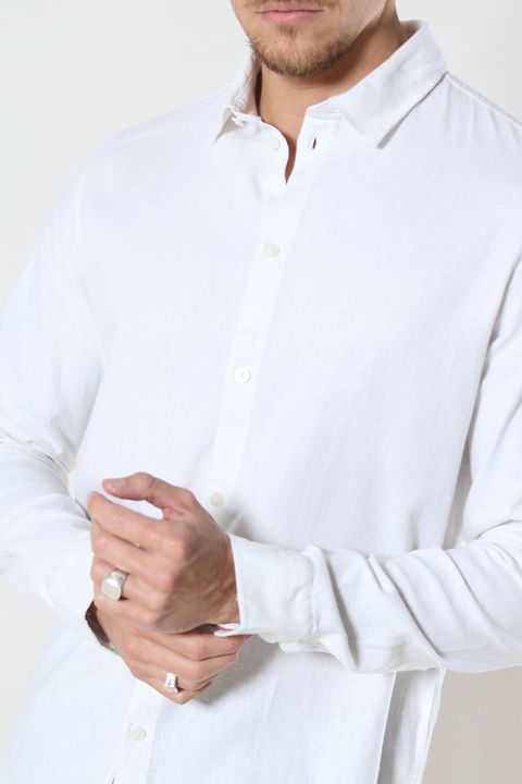 Solid Enea Allan Linen Shirt LS White