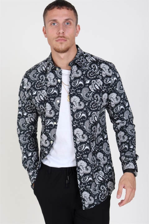 Only & Sons Frederik L/S Paisley Stretch Skjorte Black