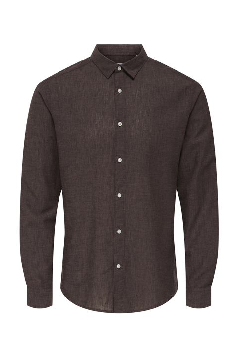 ONLY & SONS Caiden LS Linen Shirt Coffee Bean Peppercorn