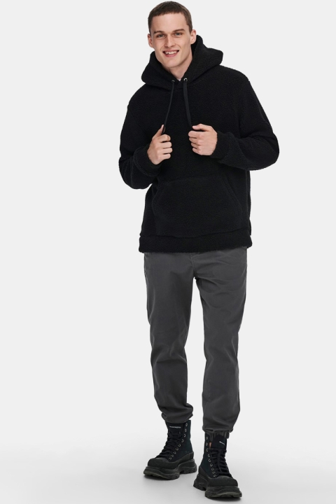 ONLY & SONS ONSREMY REG TEDDY HOODIE SWEAT Black