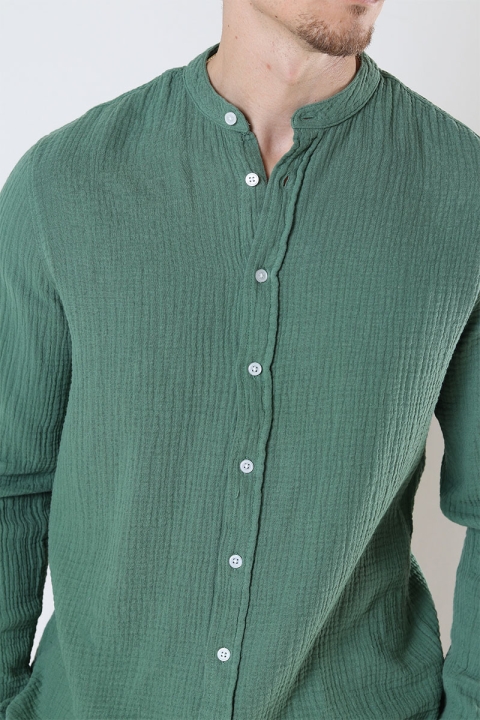 Kronstadt Johan Muslin Henley shirt Ivy Green