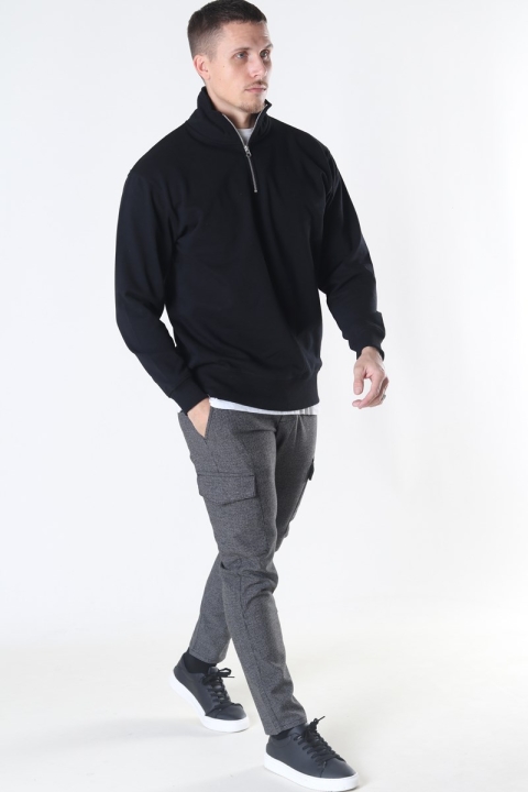 Basic Brand Quarter Zip Sweat Black