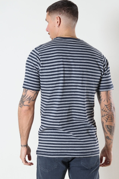 Basic Brand T-skjorte Striped Oxford Grey/Heather Blue