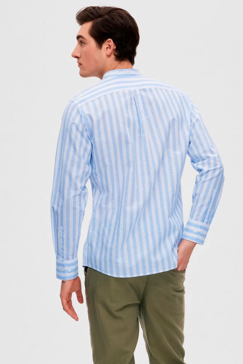 Selected SLHSLIMNEW-LINEN SHIRT LS BAND W Cashmere Blue Stripes