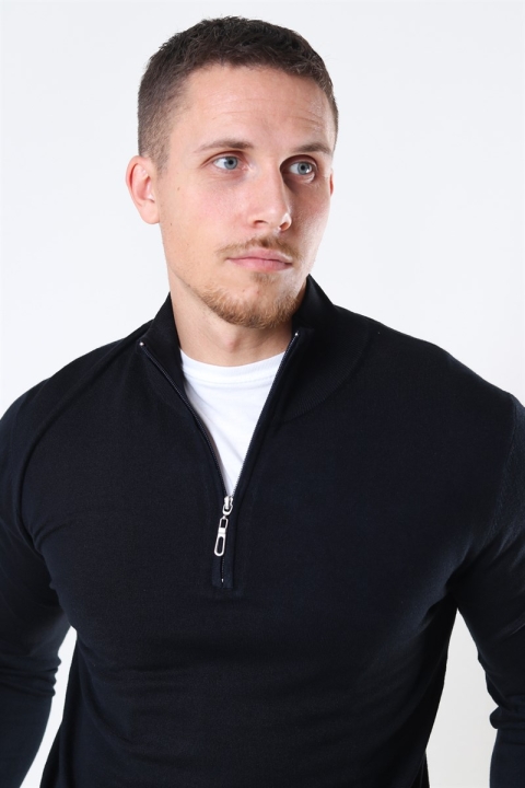 Jeff Argento Half Zip Strikke Black