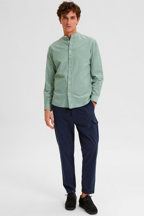 Selected SLHSLIMNEW-LINEN SHIRT LS BAND W Desert Sage