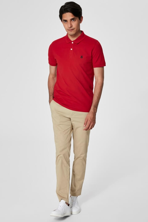 Selected Aro S/S Emroidery Polo Skjorte Noos Scarlet Sage