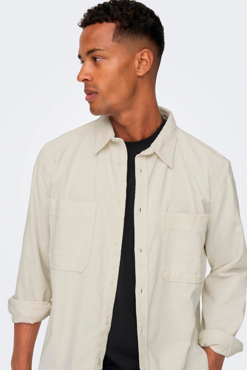 ONLY & SONS ONSALP RLX 2PKT WASHD CORD LS SHIRT NOOS Cloud Dancer