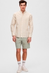 Selected SLHSLIMNEW-LINEN SHIRT LS BAND W Kelp Stripes