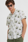 Selected SLHREGNEW-LINEN SHIRT SS RESORT W White Leaf