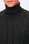 ONLY & SONS ONSRIGGE REG 3 CABLE ROLL NECK KNIT Obsidian