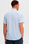 Selected SLHSLIMNEW-LINEN SHIRT SS CLASSIC Cashmere Blue Stripes