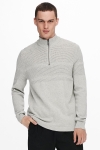 ONLY & SONS ONSBACE HIGH NECK  HALF ZIP KNIT Light Grey Melange