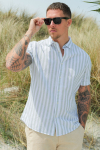 Selected Regular Sun Linen Shirt SS Iceberg Green Stripe
