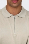 ONLY & SONS Wyler SS Zip Polo Knit Silver Lining