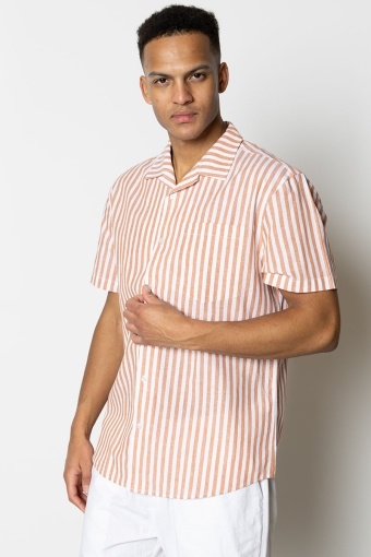 Giles Bowling Striped Shirt S/S Orange/Ecru
