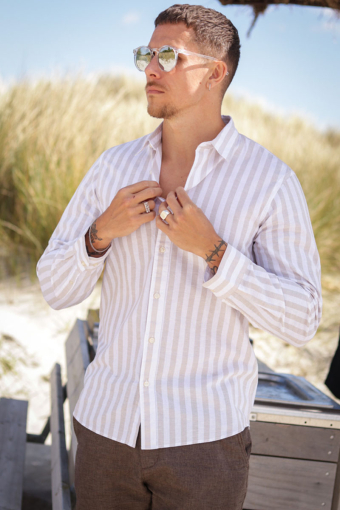 Reg New Linen Shirt LS Kelp Stripe