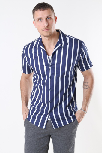 Cuba Skjorte Gr. 87 S/S Dark Blue/White