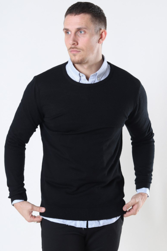 Merino Wool Crew Strikke Black