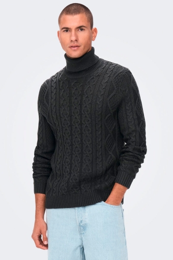 ONSRIGGE REG 3 CABLE ROLL NECK KNIT Obsidian