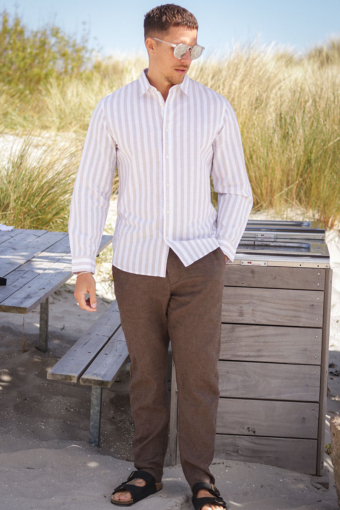 Reg New Linen Shirt LS Kelp Stripe