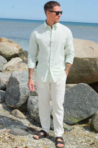 Slim Sun Linen Shirt LS Iceberg Green / White