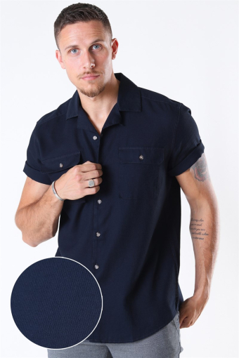 Andrew Waffle Skjorte S/S Dark Navy