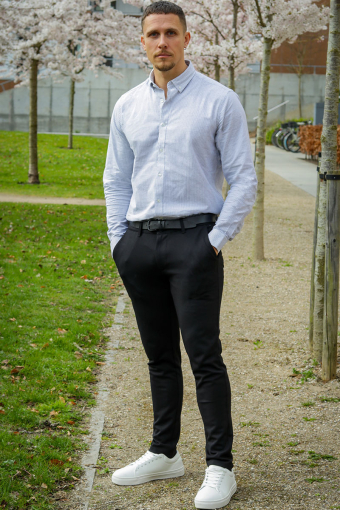 Oxford Stretch Stripe L/S Navy Striped